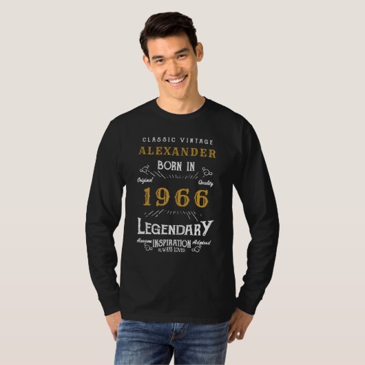 T-shirt 60th Birthday 1966 Add Name Black Gold Legendary (Devant entier)