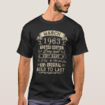 T-shirt 60th Birthday 60 Years Old Retro Vintage March 196<br><div class="desc">60th Birthday 60 Years Old Retro Vintage March 1963.</div>