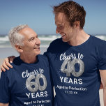 T-shirt 60th Birthday Age to Perfection<br><div class="desc">Tee-shirt bleu et argent sur mesure à 60 ans,  avec soixante ballons d'hélium d'argent,  le dicton "encourage à 60 ans",  "vieilli à la perfection",  et la date.</div>