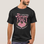 T-shirt 61 Year Old Pink Vintage 1961 Bday Gift 61Th Birth<br><div class="desc">1961 birthday gifts for women,  mothers day. Celebrate your 61 yrs of being awesome limited edition with this gift for Birthday,  Valentines day and Christmas for anyone made or born in 1961. Cute 61th Birthday gift idea for wife,  mother,  grandma.</div>