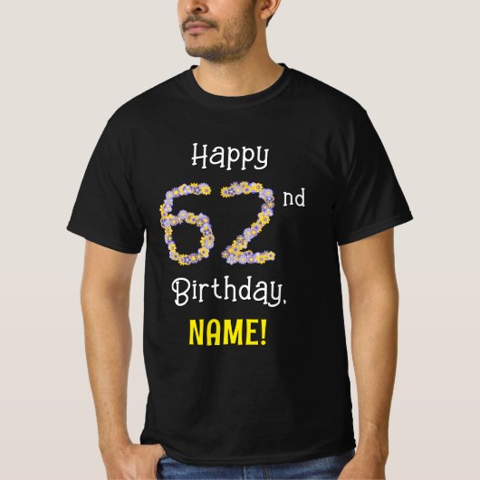 T-shirt 62e anniversaire : Fleurs florales Numéro "62" + N (Devant)