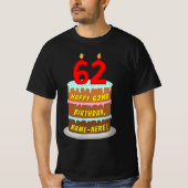 T-shirt 62e anniversaire — Fun Cake & Candles, avec nom pe (Devant)