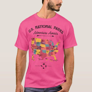 T-shirt 63 Parcs nationaux Carte Us Park Retro Camping Vin
