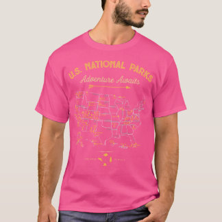 T-shirt 63 Parcs nationaux Carte Us Park Retro Camping Vin