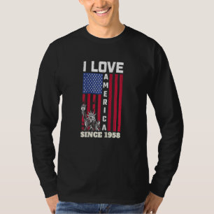 T-shirt 64e anniversaire féminin J'aime l'Amérique depuis