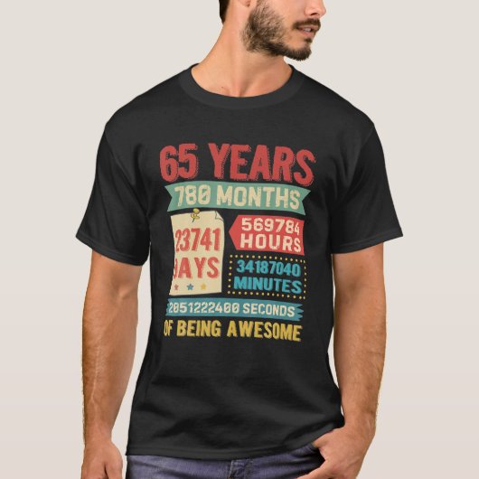 T-shirt 65 ans, 65 ans, décoration (Devant)