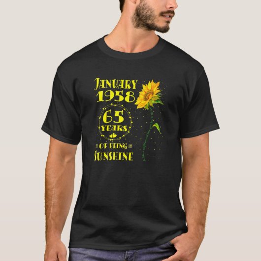 T-shirt 65e anniversaire 65 ans tournesol né janvier (Devant)