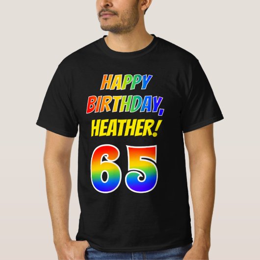T-shirt 65e anniversaire — Bold, Fun, Rainbow 65, Nom pers (Devant)