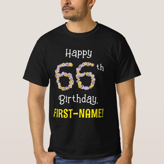 T-shirt 66e anniversaire : Fleurs florales Numéro "66" + N (Devant)