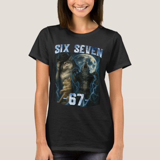 T-shirt 67 Alpha Wolf Meme Funny Graphic Tee Six Seven Hum (Devant)