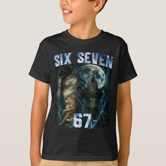 T-shirt 67 Alpha Wolf Meme Funny Graphic Tee Six Seven Hum (Devant)