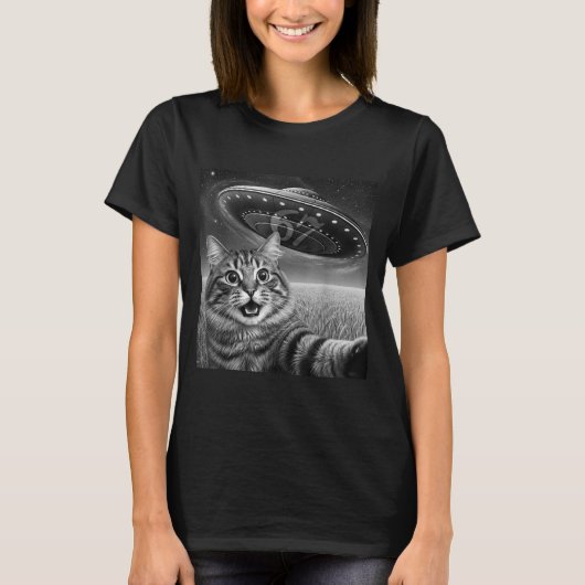 T-shirt 67 Cat Selfie With Alien Ufos Funny Cat Six Seven  (Devant)