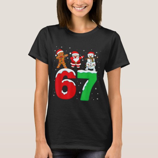 T-shirt 67 Christmas Dabbing Santa Snowman Funny Six Seven (Devant)