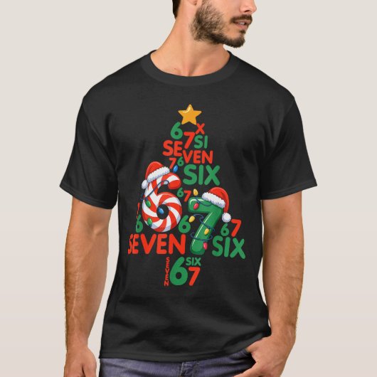 T-shirt 67 Christmas Tree Candy Cane Holiday Six Seven Mem (Devant)