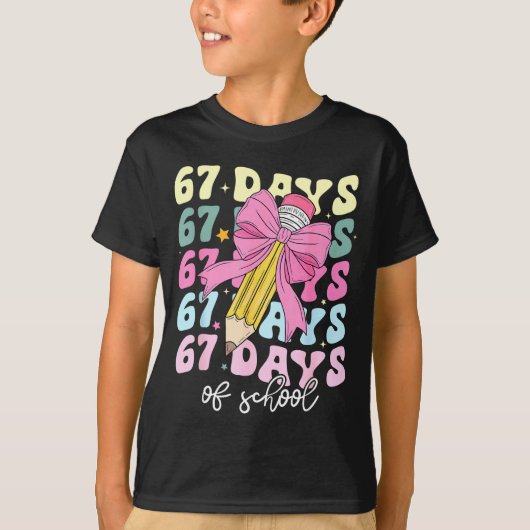 T-shirt 67 Days Of School Pencil Coquette Bow 67th Day Of (Devant)