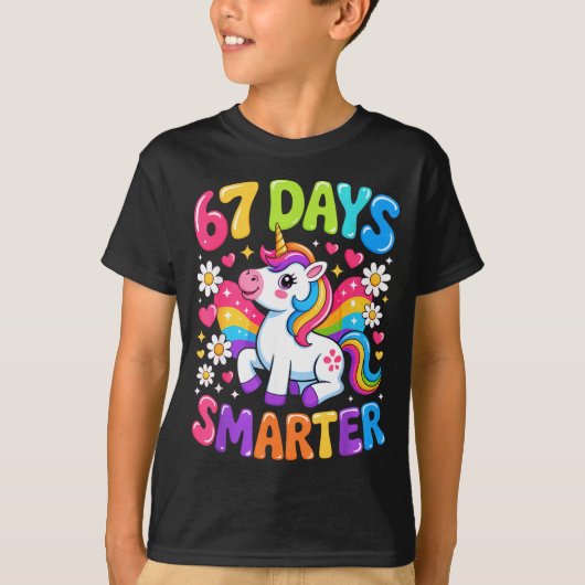 T-shirt 67 Days Smarter Unicorn Rainbow 67th Day Of School (Devant)
