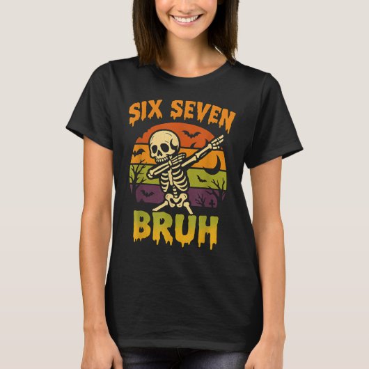 T-shirt 67 Halloween Meme 6 7 Skeleton Six Seven Numbers F (Devant)