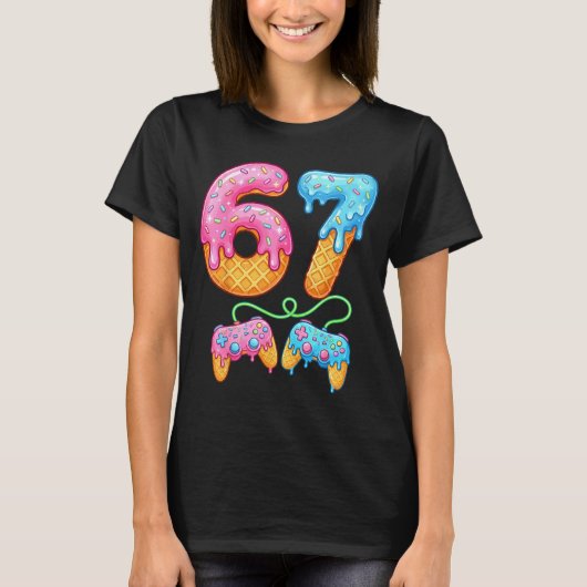 T-shirt 67 Ice Cream Drip Meme Gamer Six Seven Gen Alpha S (Devant)