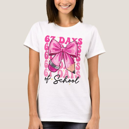 T-shirt 67 Jours D'école Coquette Bow Six Sept Mème Prof (Devant)