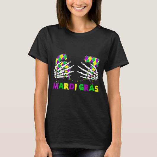 T-shirt 67 Mardi Gras Skeleton Hands Fleur De Lis 6 7 Meme (Devant)