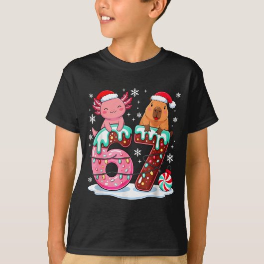 T-shirt 67 Meme Kawaii Axolotl Capybara Christmas Ice Crea (Devant)