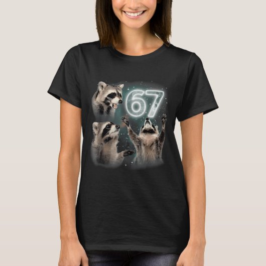 T-shirt 67 Meme Racoon Howling At The Moon Six Seven Trash (Devant)