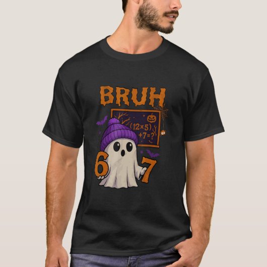 T-shirt 67 Professeur Halloween Fantôme Six Sept Mème Math (Devant)