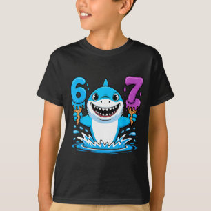 T-shirt 67 Requin Six Sept Crème Glacée Dégoulinant Drôle 