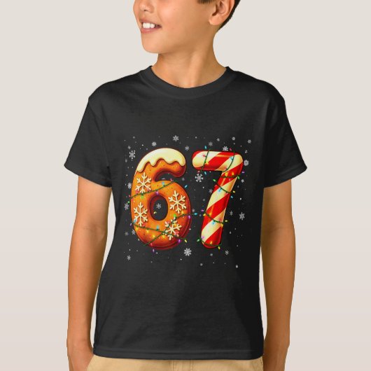 T-shirt 67 Six Seven 6-7 Gingerbread Candy Cane Christmas (Devant)