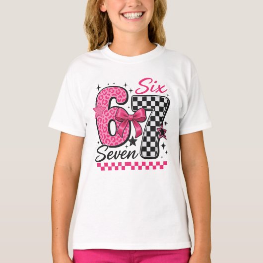 T-shirt 67 Six Seven Pink Retro Pop Culture (Devant)