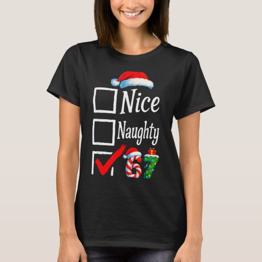 T-shirt 6 7 Meme Nice Naughty 67 Christmas Brain Rot Funny (Devant)