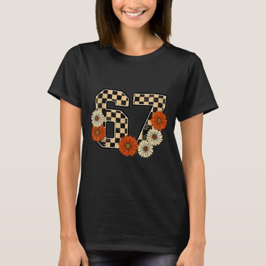 T-shirt 6 7 Rétro Automne Mème Damier Tee Hanté par 67 (Devant)