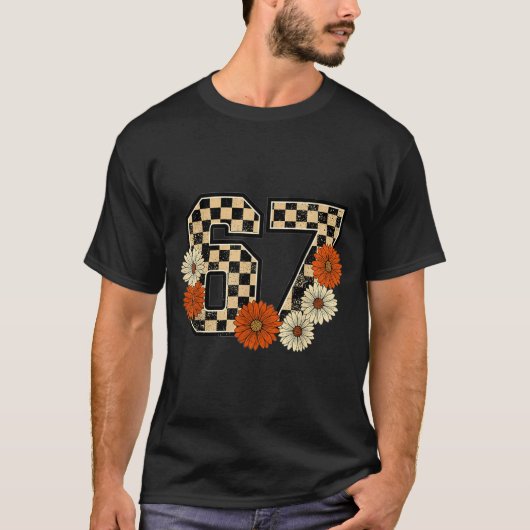 T-shirt 6 7 Retro Fall Meme Checkerboard Tee Haunted By 67 (Devant)