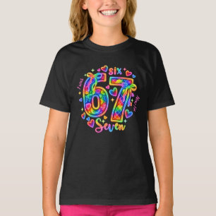 T-shirt 6 7 Six Seven Néon Arc-en-ciel Lumière Fille 7ème