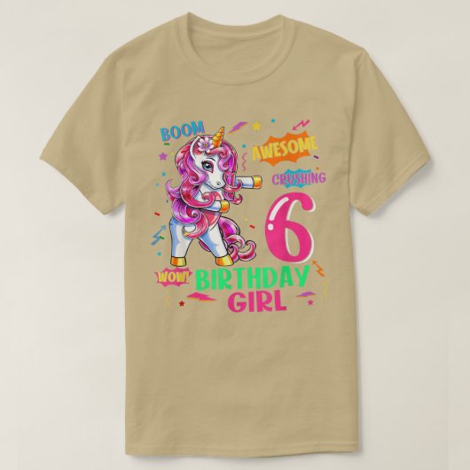 T-shirt 6 Anniversaire Comics Unicorn Flossing 6th B (Design devant)