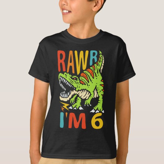 T-shirt 6 Anniversaire Dinosaur T Rex Rawr I'm 6 For Boys (Devant)