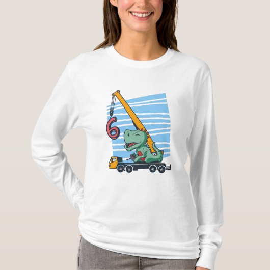 T-shirt 6 ans 6e anniversaire grue mobile Dinosaur (Devant)