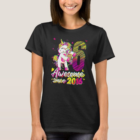 T-shirt 6 Ans Unicorne Flossant 6e Anniversaire Fille Un (Devant)
