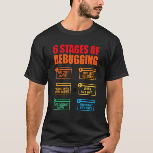 T-shirt 6 Étapes Du Débogage Du Logiciel Programmeur Coder (Devant)