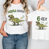 T-shirt 6-Rex Cute Dinosaur Theme 6th Birthday Party Name 