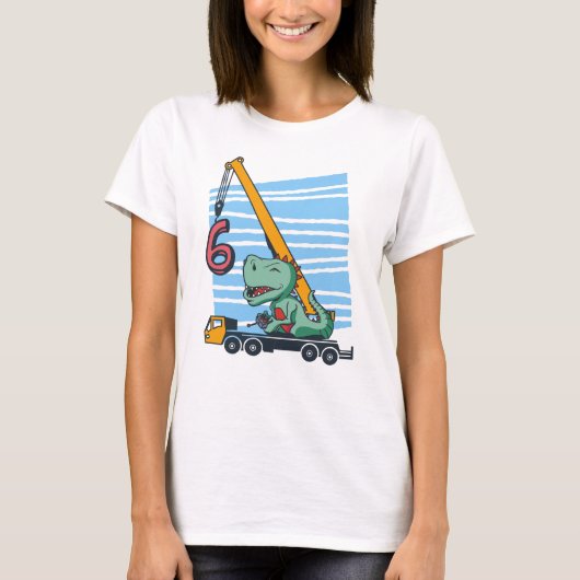 T-shirt 6 years 6th Birthday Mobile Crane Dinosaur (Devant)