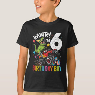 T-shirt 6e anniversaire Boy Dinosaur Monster Camion