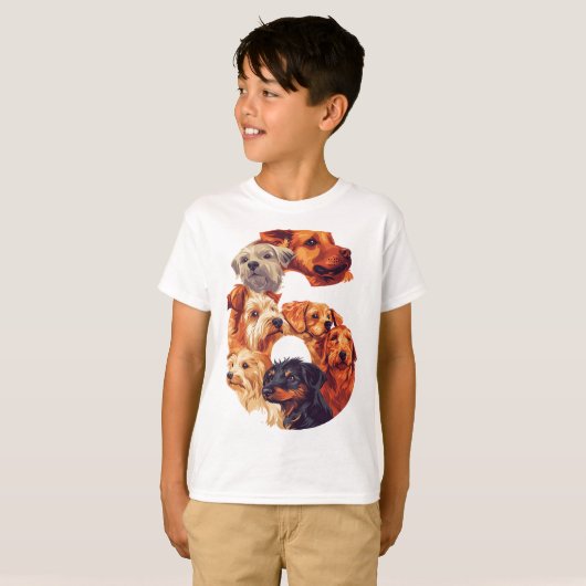 T-shirt 6e anniversaire Chien Chien Chiot Thème 6 ans Garç (Devant entier)