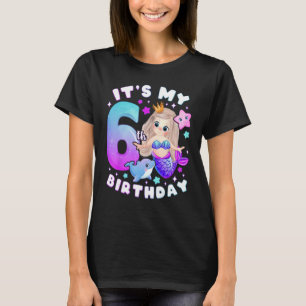 T-shirt 6e anniversaire, fille 6 ans, Sirène, numéro 6