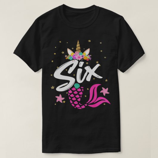 T-shirt 6e anniversaire fille Unicorn Mermaid Queue 6 ans  (Design devant)