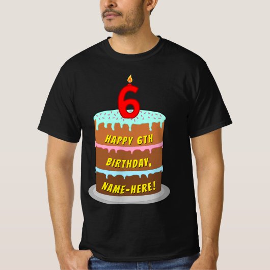 T-shirt 6e anniversaire — Fun Cake & Candle, avec nom pers (Devant)