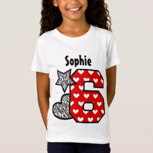 T-Shirt 6ème Coeurs rouges de zèbre d'anniversaire six