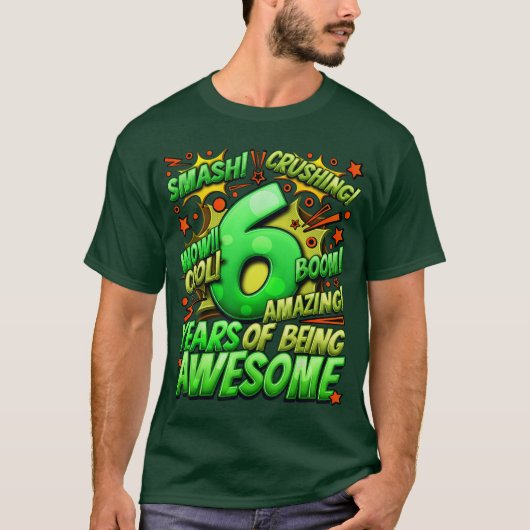 T-shirt 6th Birthday Comic Style Awesome Since 2017 6 Year (Devant)