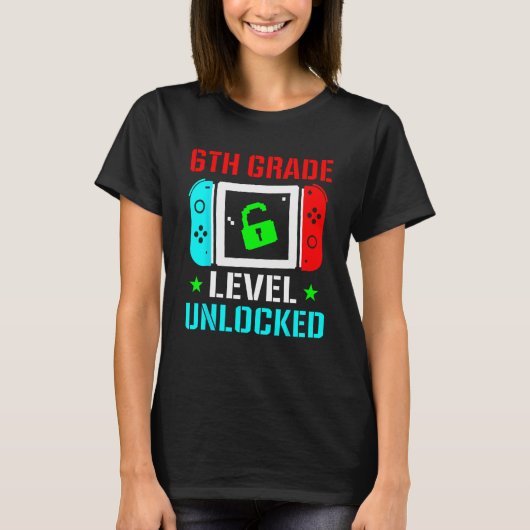 T-shirt 6th Grade Level Unlocked Back To School Gamer Boy (Devant)