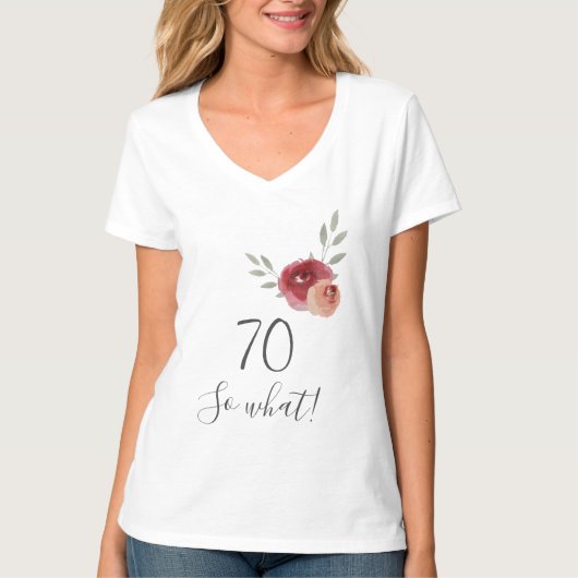 T-shirt 70e anniversaire amusant Script aquarelle Floral (Devant)